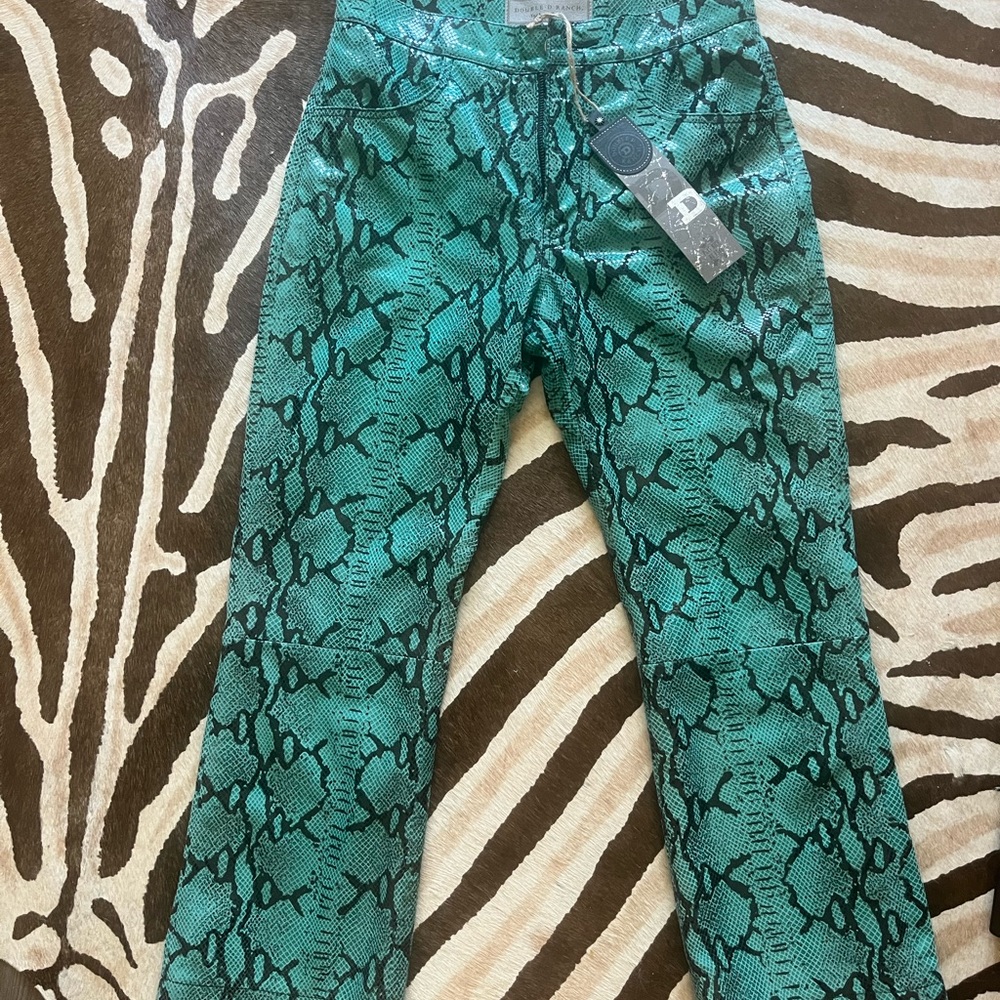 Double D Ranchwear turquoise snakeskin pants